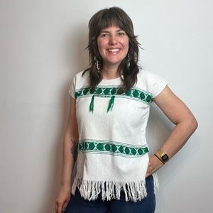 Woven white and green Mexican top